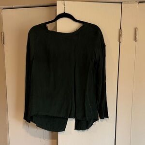 BB Dakota Dark Green Raw-Edge Long Sleeve Top